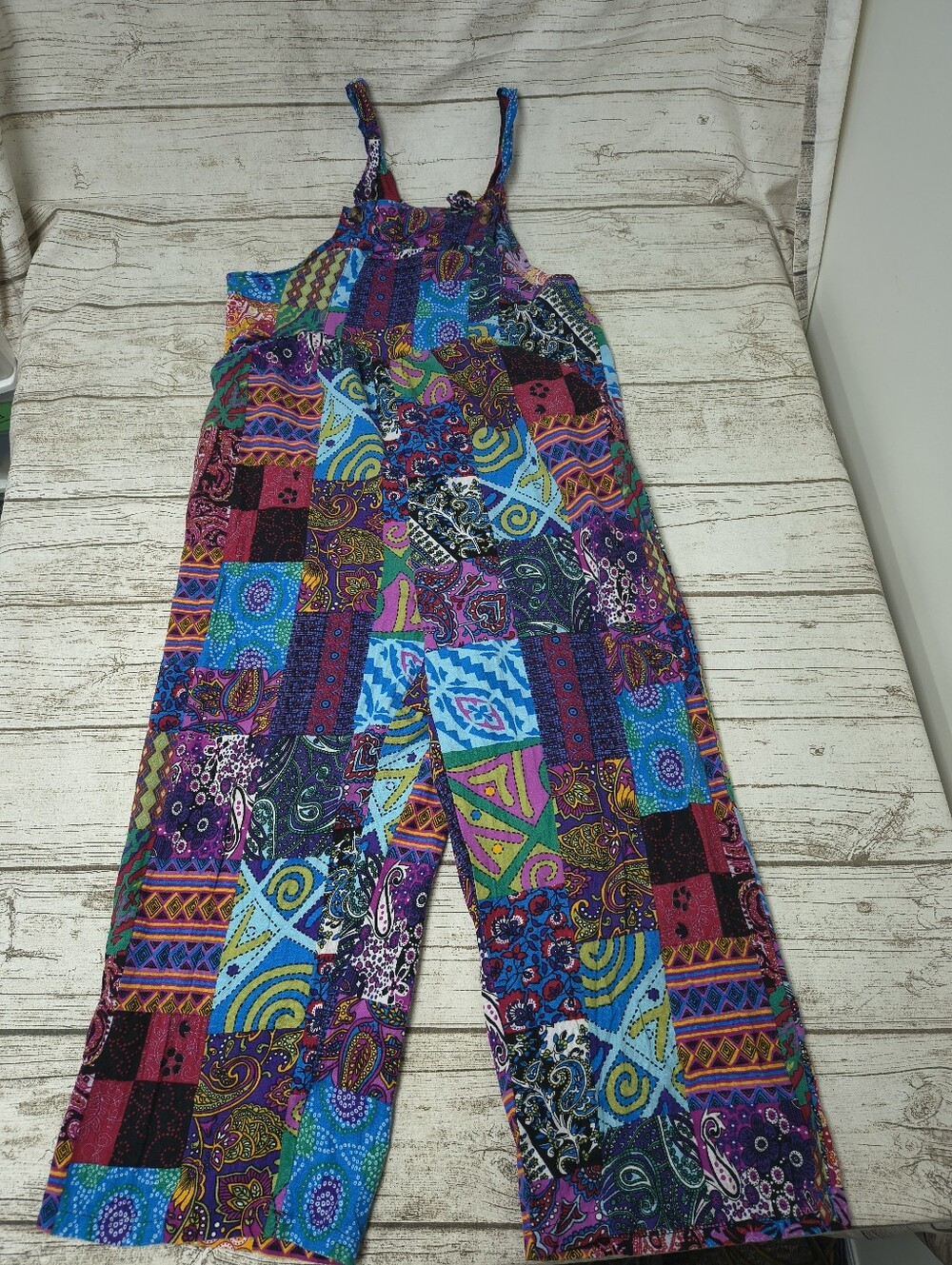 Colorful Patchwork Boho Jumpsuit Overalls Size Small